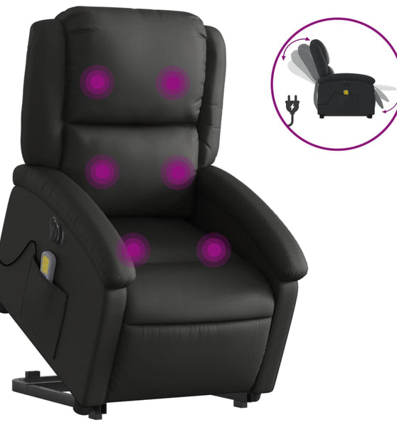 Massagesessel mit Aufstehhilfe Elektrisch Schwarz Echtleder