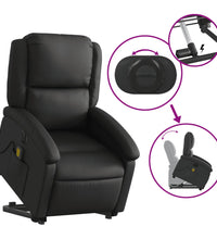 Massagesessel mit Aufstehhilfe Elektrisch Schwarz Echtleder