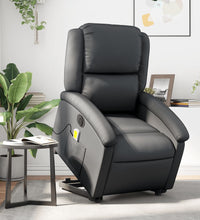 Massagesessel mit Aufstehhilfe Elektrisch Schwarz Echtleder