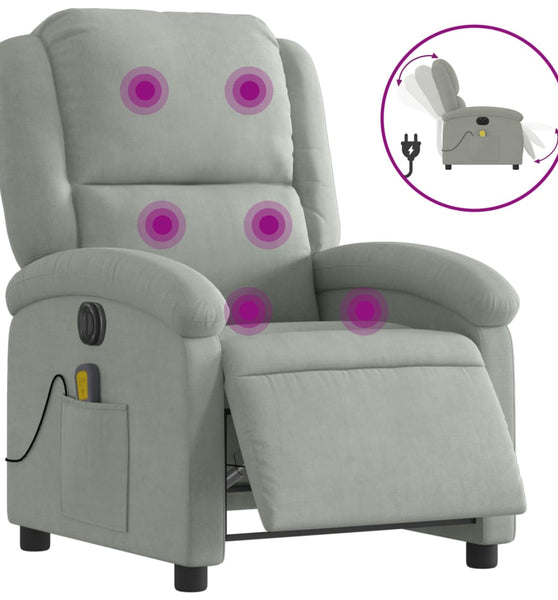 Massagesessel Elektrisch Hellgrau Samt