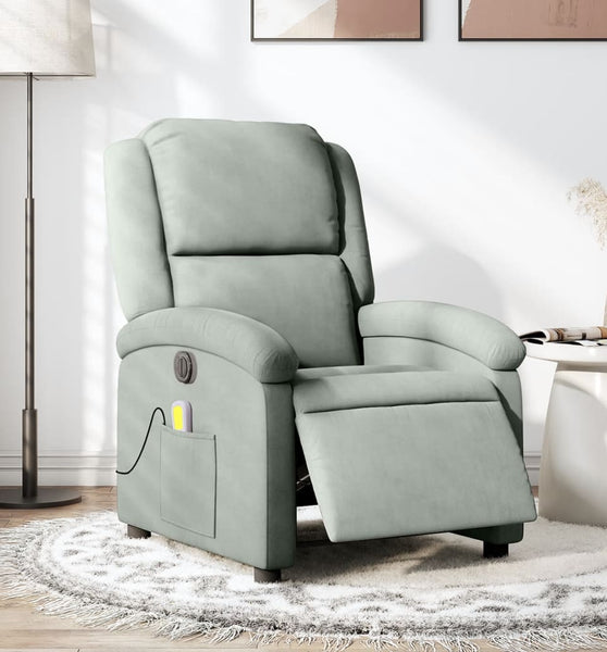 Massagesessel Elektrisch Hellgrau Samt