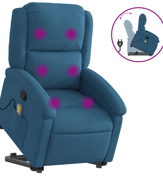 Massagesessel mit Aufstehhilfe Blau Samt
