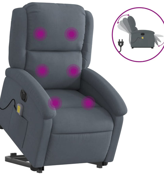 Massagesessel mit Aufstehhilfe Elektrisch Dunkelgrau Samt