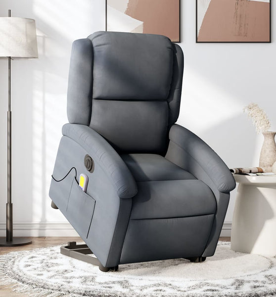 Massagesessel mit Aufstehhilfe Elektrisch Dunkelgrau Samt