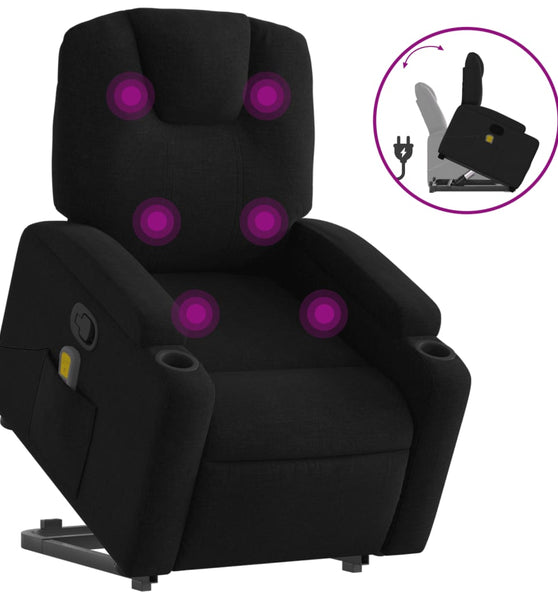 Massagesessel mit Aufstehhilfe Schwarz Stoff