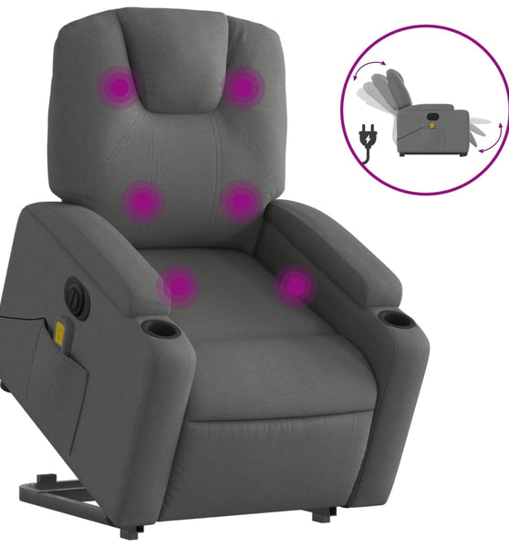 Elektrischer Massagesessel mit Aufstehhilfe Dunkelgrau Stoff