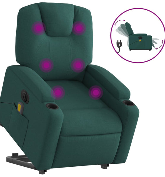 Elektrischer Massagesessel mit Aufstehhilfe Dunkelgrün Stoff