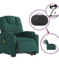 Elektrischer Massagesessel mit Aufstehhilfe Dunkelgrün Stoff