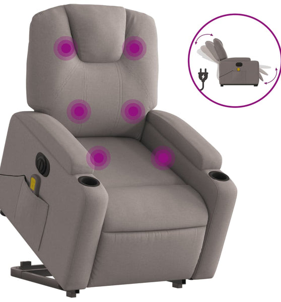 Elektrischer Massagesessel mit Aufstehhilfe Taupe Stoff