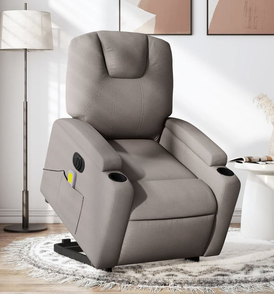 Elektrischer Massagesessel mit Aufstehhilfe Taupe Stoff