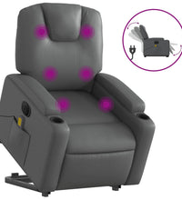 Massagesessel mit Aufstehhilfe Elektrisch Grau Kunstleder