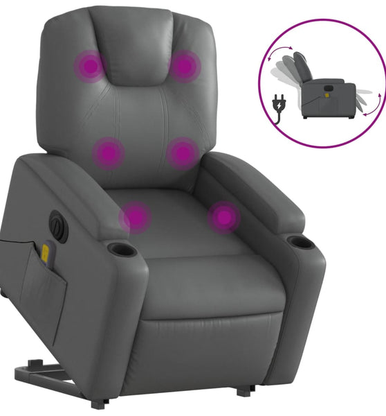 Massagesessel mit Aufstehhilfe Elektrisch Grau Kunstleder