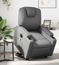 Massagesessel mit Aufstehhilfe Elektrisch Grau Kunstleder