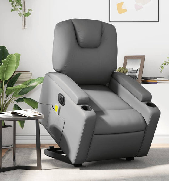 Massagesessel mit Aufstehhilfe Elektrisch Grau Kunstleder