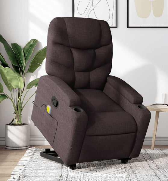 Massagesessel mit Aufstehhilfe Dunkelbraun Stoff