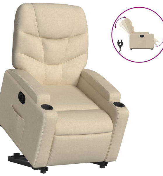 Relaxsessel mit Aufstehhilfe Elektrisch Creme Stoff