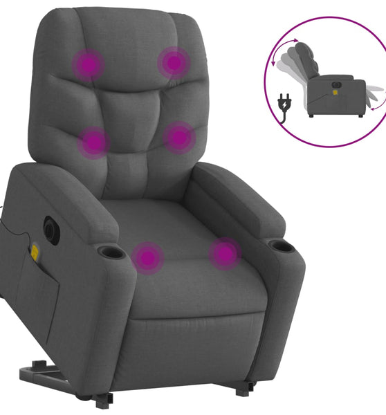 Elektrischer Massagesessel mit Aufstehhilfe Dunkelgrau Stoff