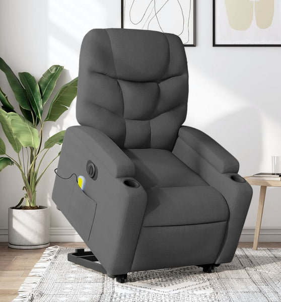 Elektrischer Massagesessel mit Aufstehhilfe Dunkelgrau Stoff