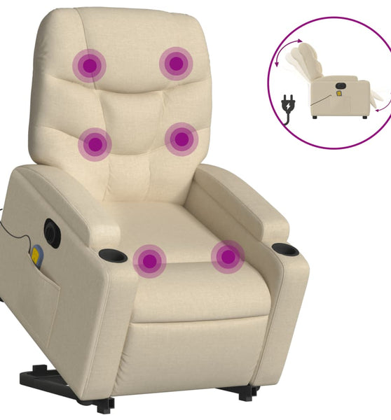 Elektrischer Massagesessel mit Aufstehhilfe Creme Stoff