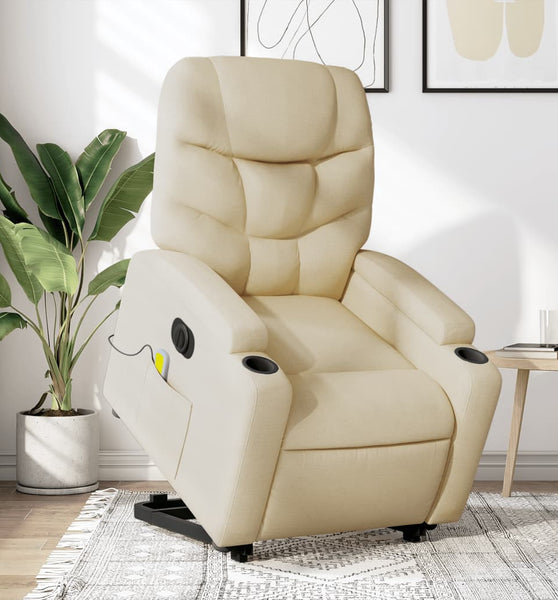 Elektrischer Massagesessel mit Aufstehhilfe Creme Stoff