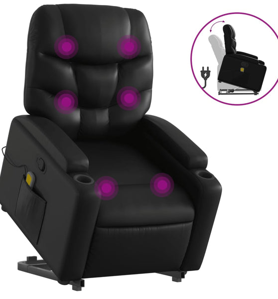 Massagesessel mit Aufstehhilfe Schwarz Kunstleder
