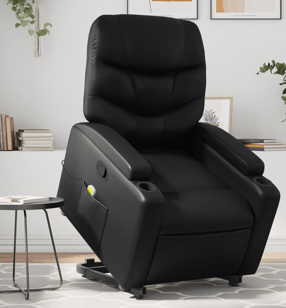 Massagesessel mit Aufstehhilfe Schwarz Kunstleder