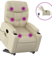 Massagesessel mit Aufstehhilfe Elektrisch Creme Kunstleder