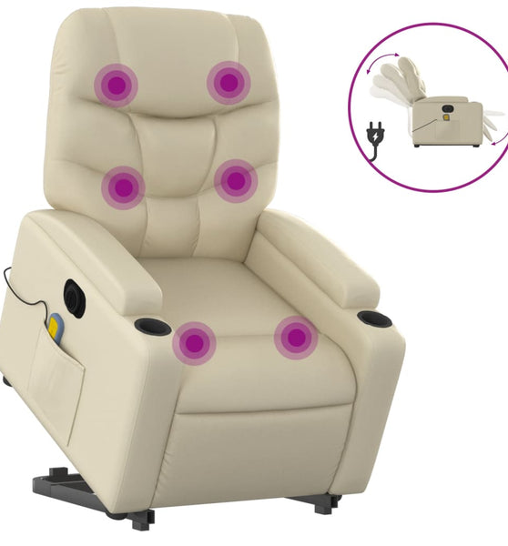 Massagesessel mit Aufstehhilfe Elektrisch Creme Kunstleder