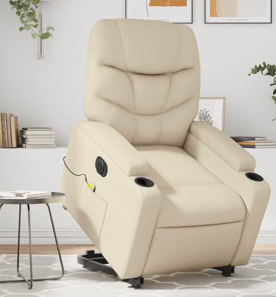 Massagesessel mit Aufstehhilfe Elektrisch Creme Kunstleder