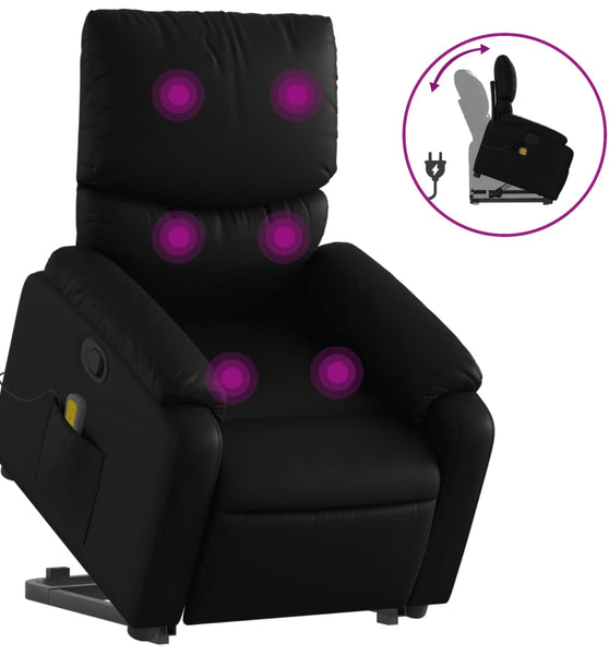 Massagesessel mit Aufstehhilfe Schwarz Kunstleder