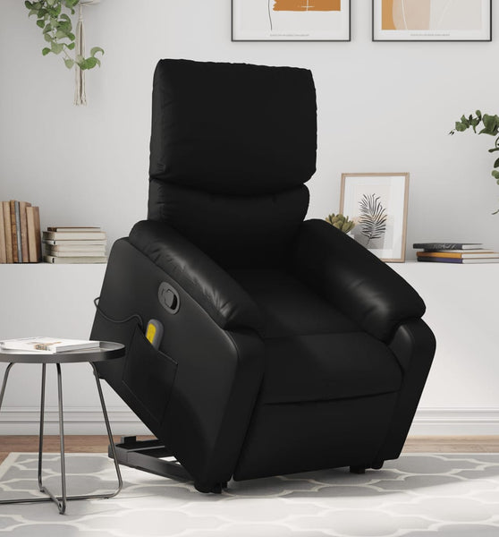 Massagesessel mit Aufstehhilfe Schwarz Kunstleder