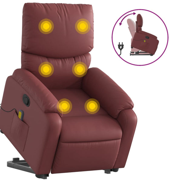 Massagesessel mit Aufstehhilfe Weinrot Kunstleder