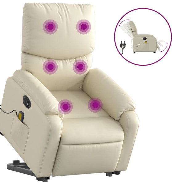 Massagesessel mit Aufstehhilfe Elektrisch Creme Kunstleder