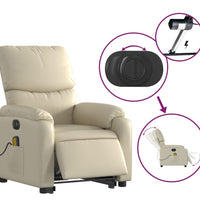 Massagesessel mit Aufstehhilfe Elektrisch Creme Kunstleder