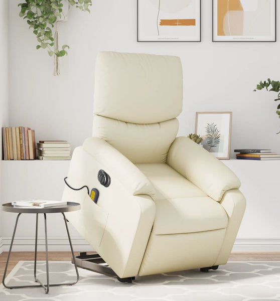 Massagesessel mit Aufstehhilfe Elektrisch Creme Kunstleder