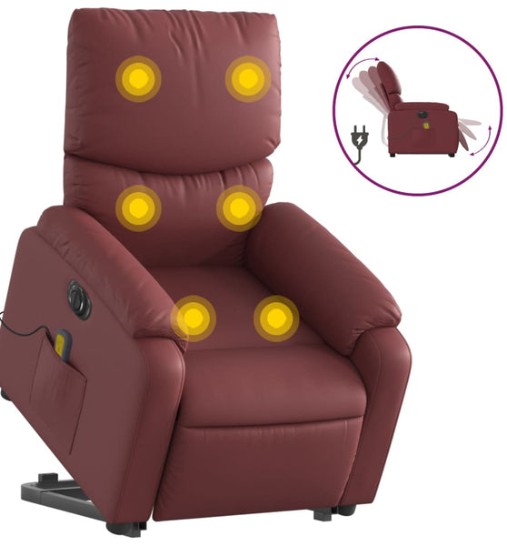 Massagesessel mit Aufstehhilfe Elektrisch Weinrot Kunstleder