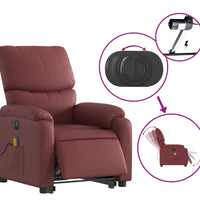Massagesessel mit Aufstehhilfe Elektrisch Weinrot Kunstleder
