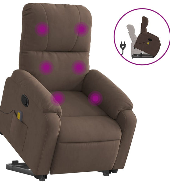 Massagesessel mit Aufstehhilfe Braun Mikrofasergewebe