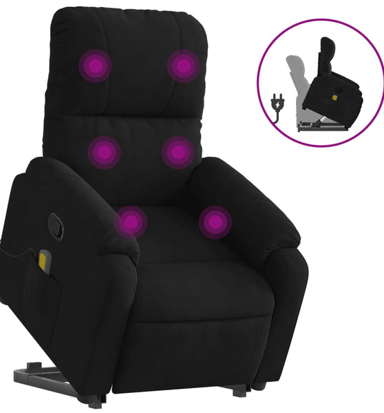 Massagesessel mit Aufstehhilfe Schwarz Mikrofasergewebe