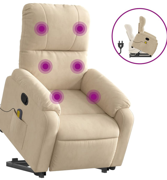 Massagesessel mit Aufstehhilfe Creme Mikrofasergewebe
