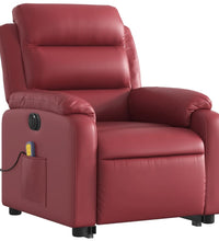 Massagesessel mit Aufstehhilfe Elektrisch Weinrot Kunstleder