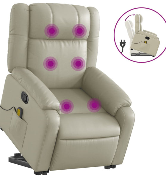 Massagesessel mit Aufstehhilfe Creme Kunstleder