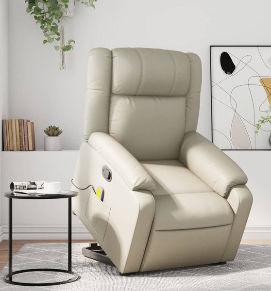 Massagesessel mit Aufstehhilfe Creme Kunstleder