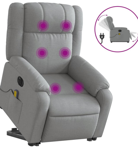 Elektrischer Massagesessel mit Aufstehhilfe Hellgrau Stoff