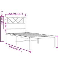 Metallbett ohne Matratze mit Kopfteil Weiß 75x190 cm