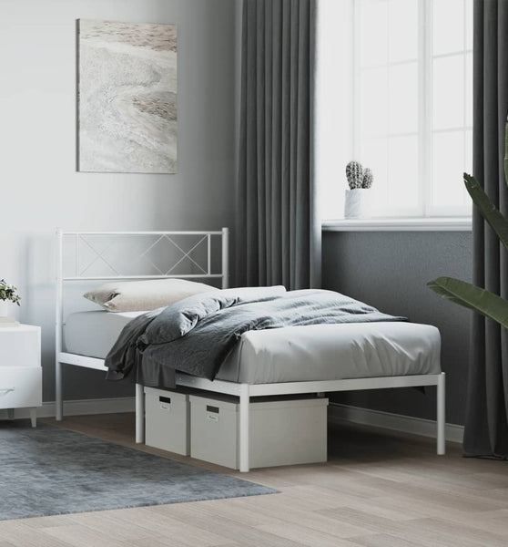Metallbett ohne Matratze mit Kopfteil Weiß 75x190 cm