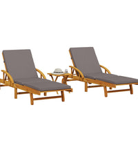 Sonnenliegen 2 Stk. mit Tisch Massivholz Akazie