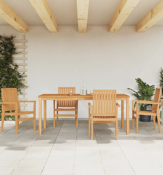 5-tlg. Garten-Essgruppe Massivholz Teak