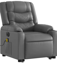 Massagesessel mit Aufstehhilfe Elektrisch Grau Kunstleder
