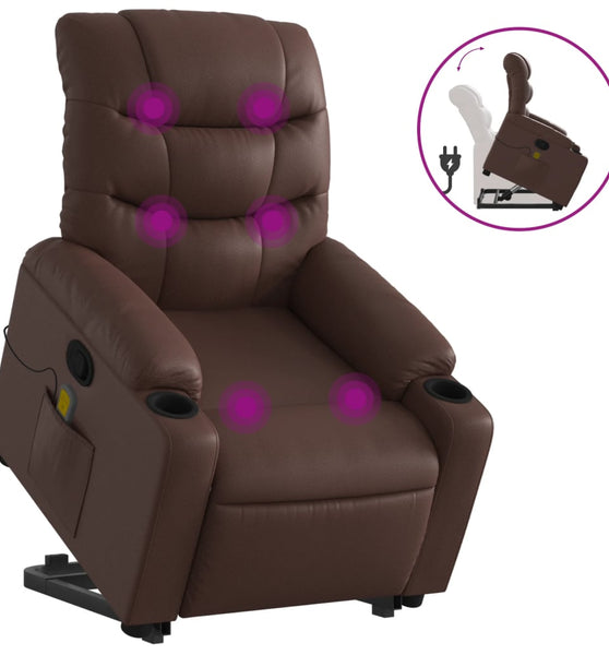 Massagesessel mit Aufstehhilfe Braun Kunstleder